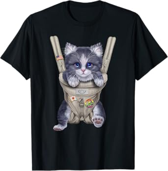 Grey Bicolor Cat in Baby Carrier T-Shirt for Men Women Kids