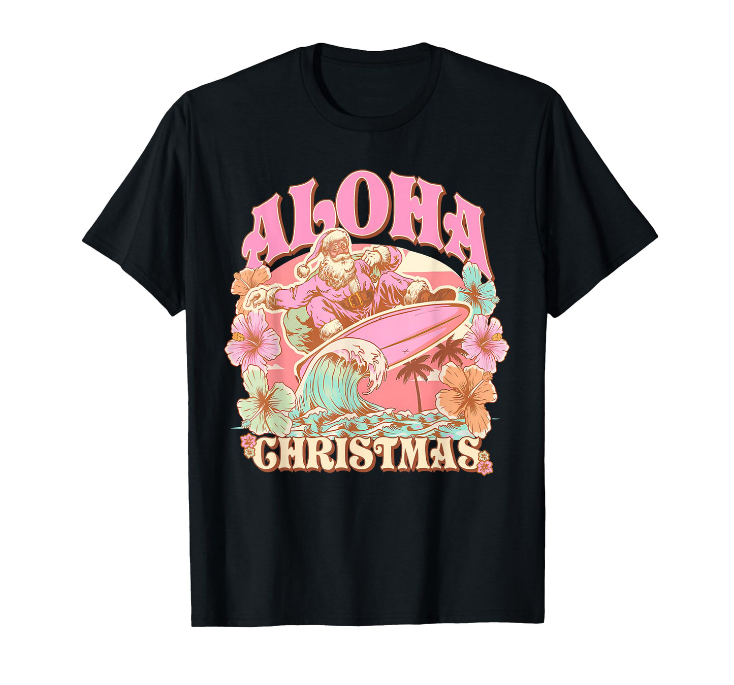 Aloha Christmas Santa Claus Surfing Hawaiian Mele Kalikimaka T-Shirt