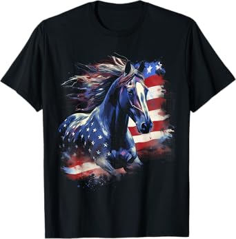 Patriotic Horse American Flag Horseback Riding Western Farm T-Shirt for Women Kids Men