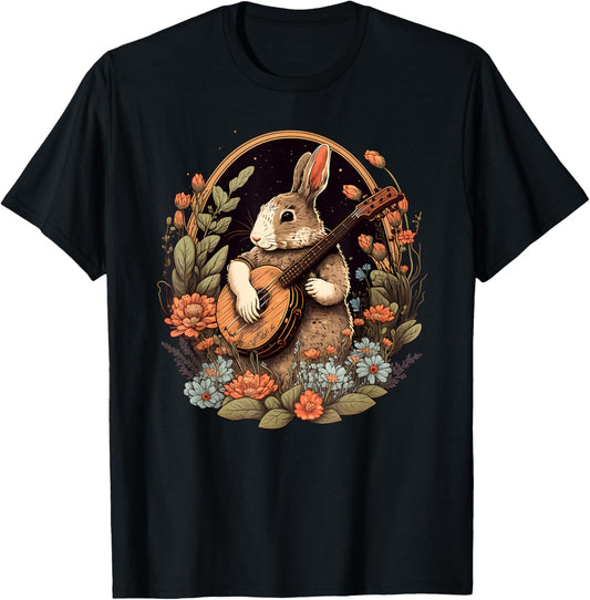 Funny Bunny Playing Banjo Guitar Music Rabbit Happy Easter T-Shirt
