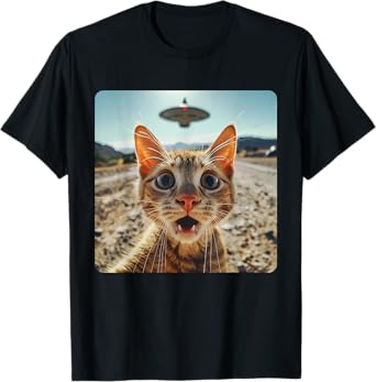 Extraterrestrial Encounter: Cat Selfie with Alien UFO T-Shirt