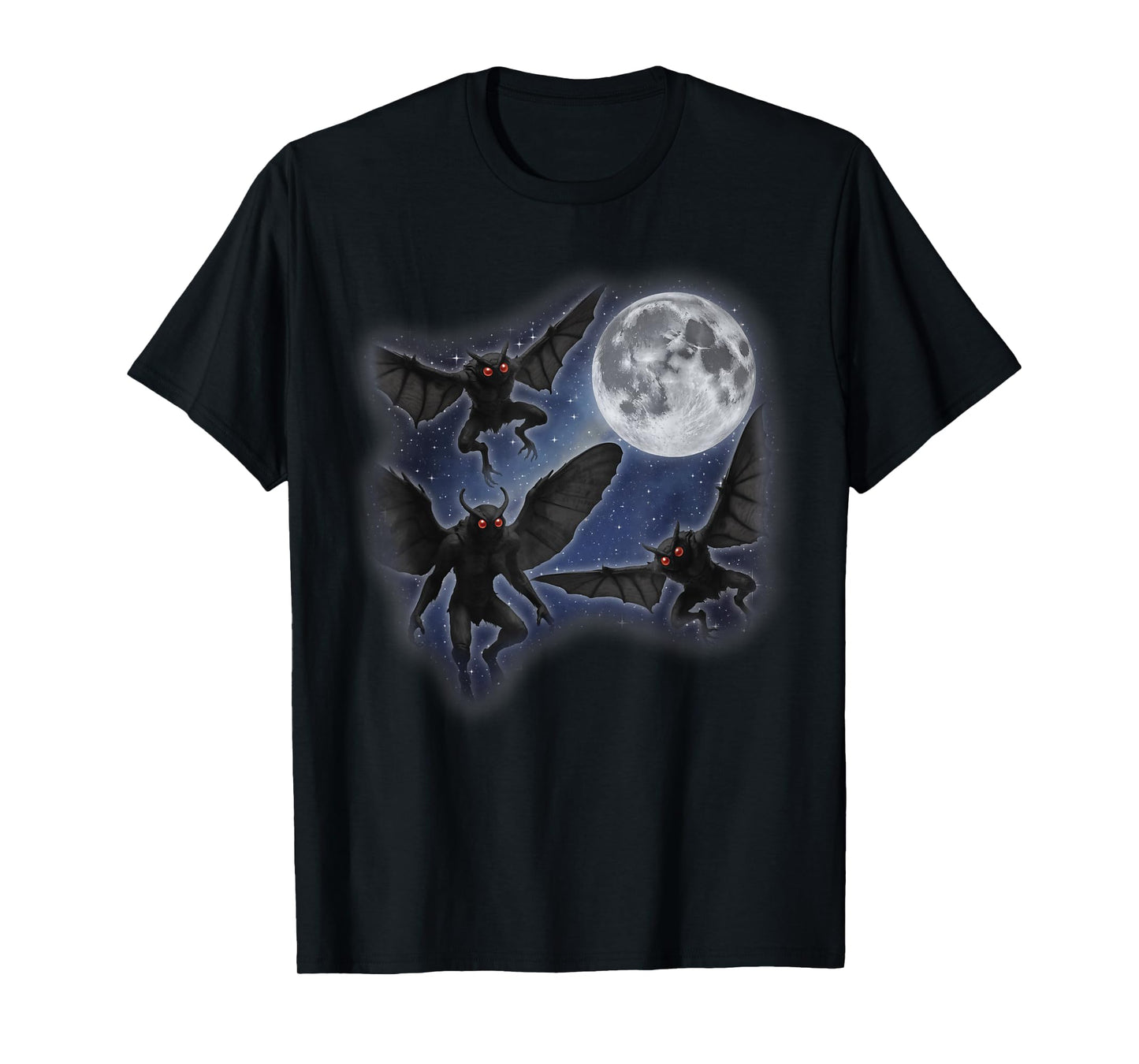 Three Mothman Moon 3 Howling At Moon Funny Weird Cursed T-Shirt