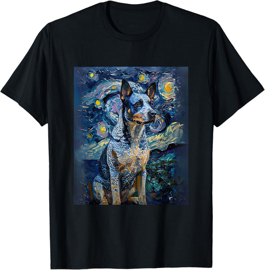 Blue Heeler Starry Night Australian Cattle Dog Art T-Shirt