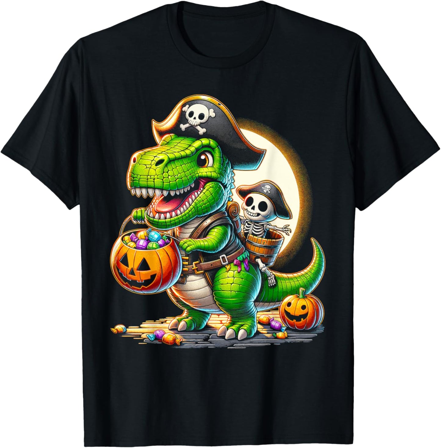 Halloween Funny T Rex Dinosaur Pirate Boys Trick Treat T-Shirt
