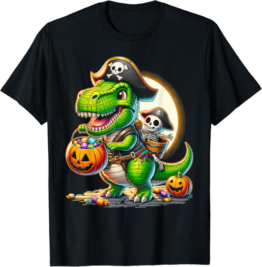 Halloween Funny T Rex Dinosaur Pirate Boys Trick Treat T-Shirt
