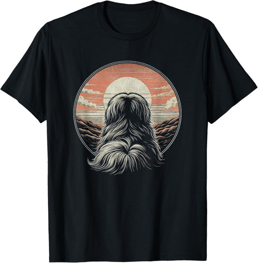 Vintage Pekingese Dog Retro Sunset Scene Art Design T-Shirt