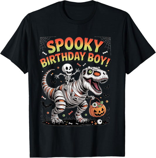 Halloween Birthday Boy Dinosaur Party Mummy Skeleton Spooky T-Shirt