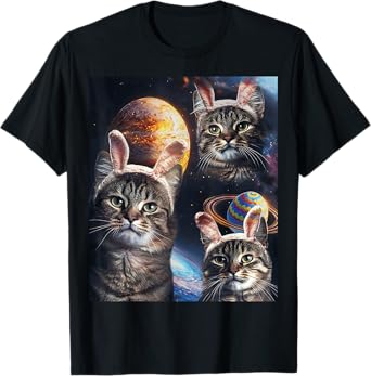 Cute Cat Space Galaxy Funny Meme Easter Egg Planets T-Shirt for Men Women Girls Kids