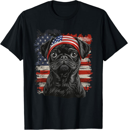 Pug Dog Patriotic 4th Of July USA American Flag T-Shirt