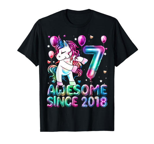 Flossing Unicorn 7 Year Old 7th Birthday Girl Unicorn Party T-Shirt