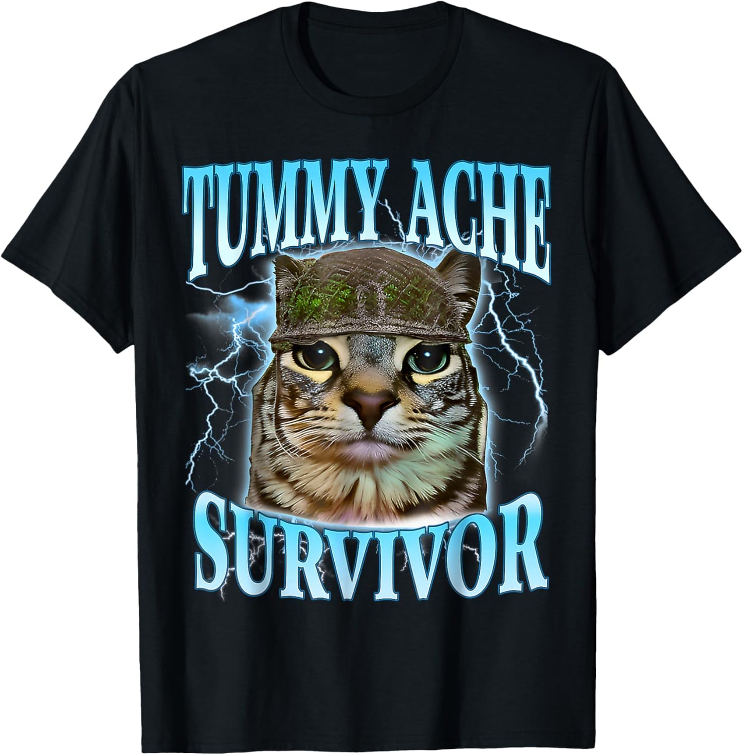 Tummy Ache Survivor Cat Meme Funny Saying Cats Animals T-Shirt