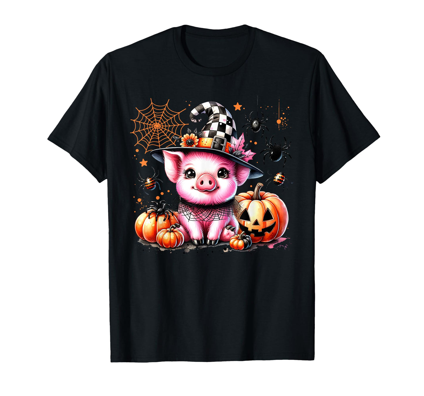 Cute Pig with Hat Witchy Halloween Spooky Farm Animals Fall T-Shirt
