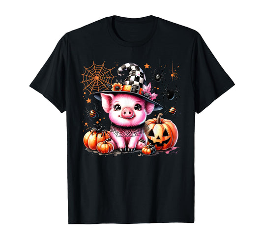 Cute Pig with Hat Witchy Halloween Spooky Farm Animals Fall T-Shirt