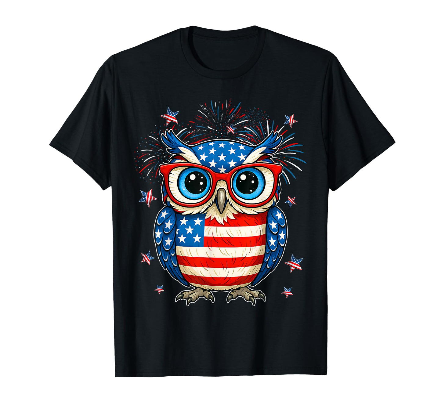 Cute Owl USA American Flag Independence Day 4th Of July Kids T-Shirt