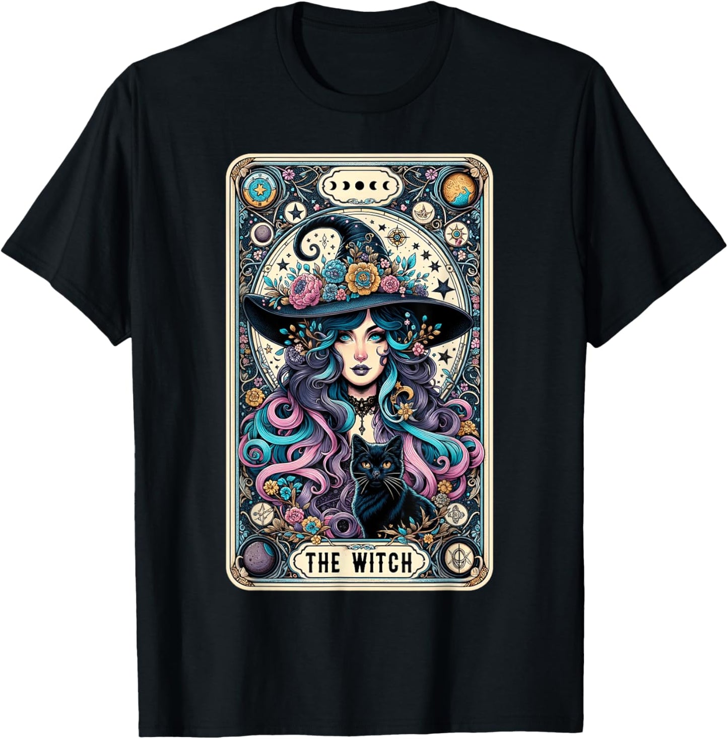 The Witch Cat Tarot Card Witch Vintage Gothic Halloween T-Shirt