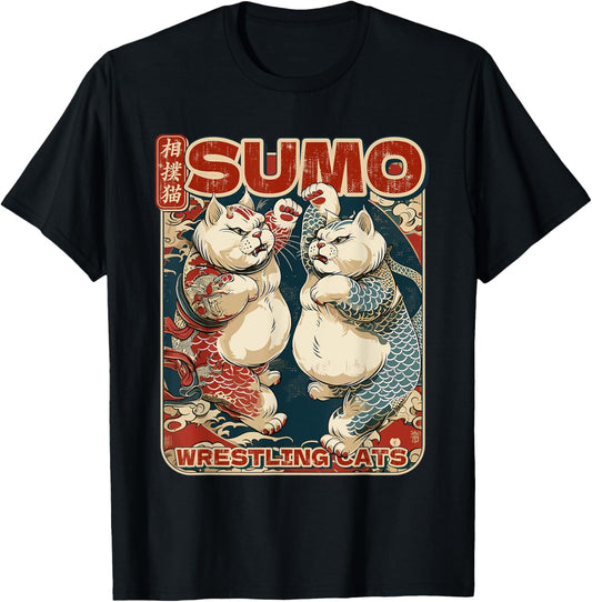 Japanese Sumo Wrestling Cats Men Women Kids T-Shirt