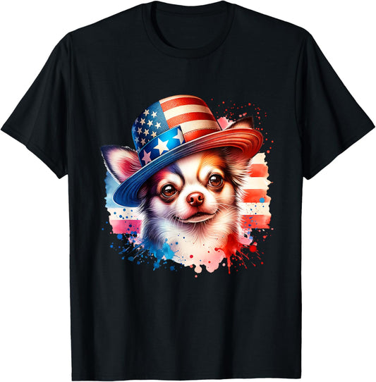 Patriotic 4th Of July Chihuahua Dog American USA Flag Women T-Shirt