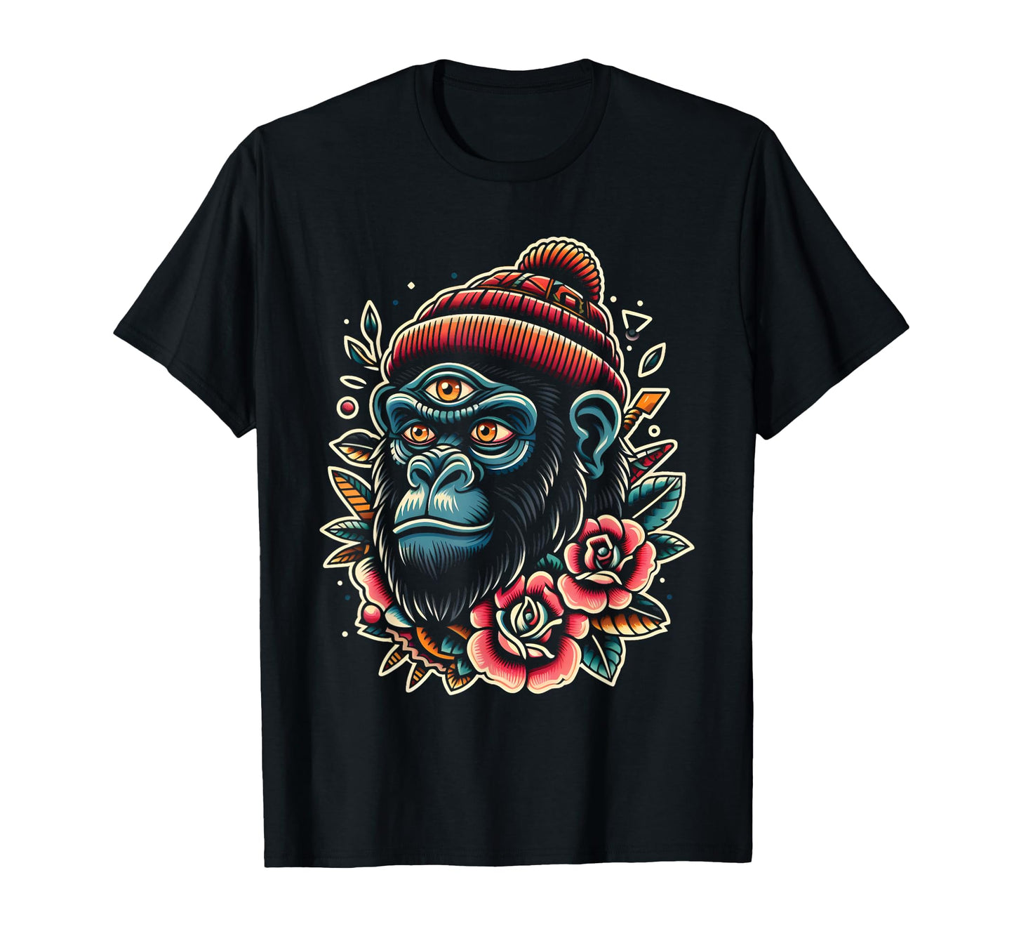 Three Eyed Gorilla Monkey Traditional Tattoo Artist Inked T-Shirt