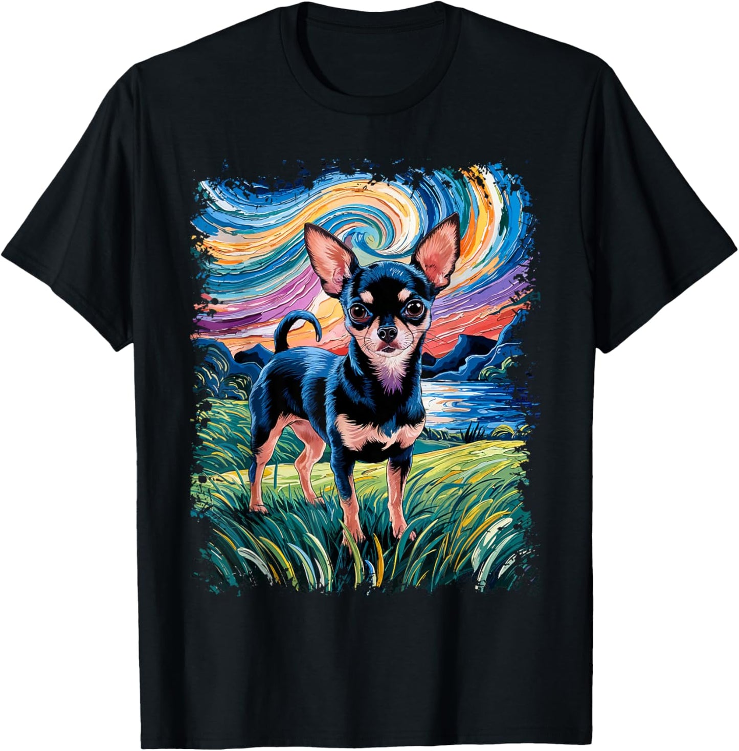 Black and Tan Smooth Chihuahua Starry Night Dog T-Shirt