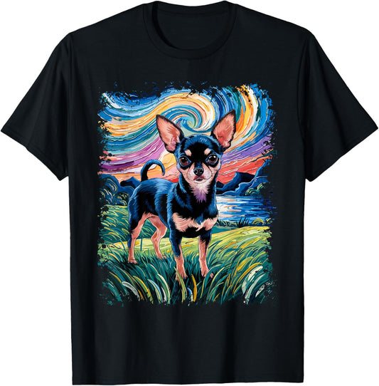 Black and Tan Smooth Chihuahua Starry Night Dog T-Shirt