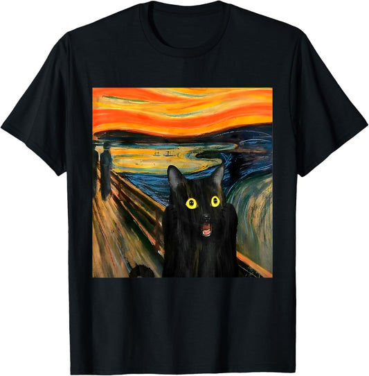 The Scream Black Cat By Munch Edvard Famous Painting Funny T-Shirt