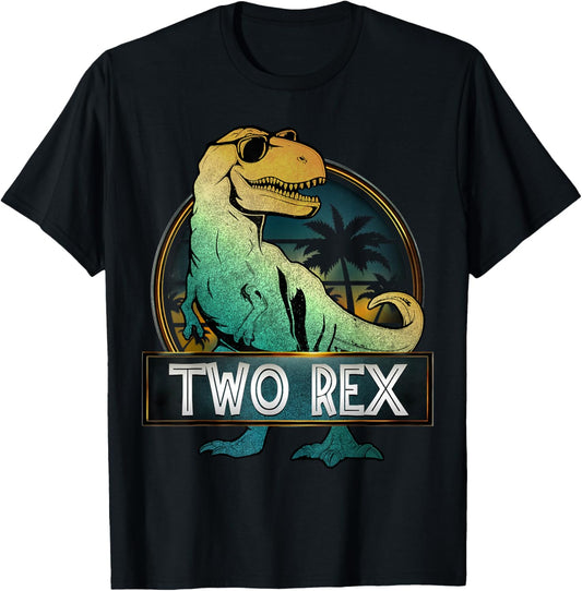 Two Rex 2nd Birthday Party Boy Girl Dinosaur 2 Year Old T-Shirt