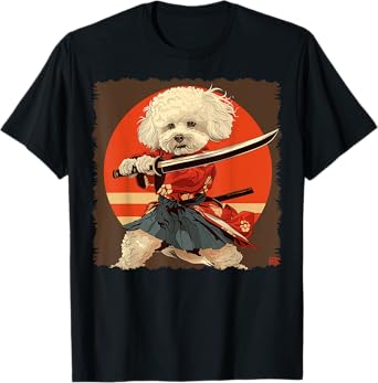 Bichon Frise Dog Japanese Art Samurai Ukiyo-e Vintage T-Shirt