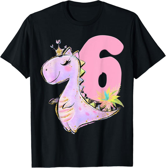 6th Birthday Dinosaur Girl Dino Party T-Rex Six T-Shirt