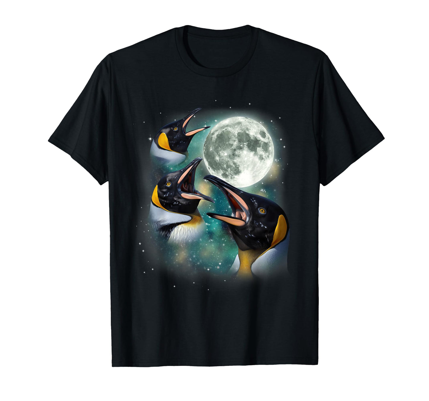 Three Penguin Moon | 3 Funny Antarctic Birds Howling Parody T-Shirt