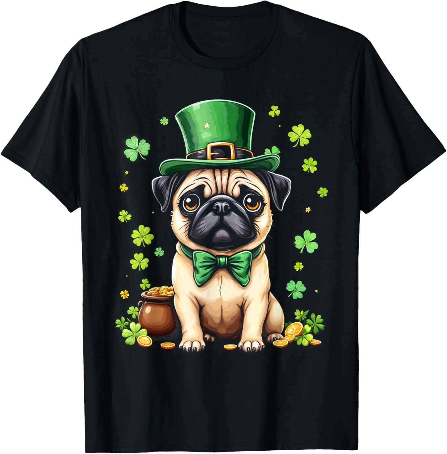 Pug St Patricks Day Cute Pug Leprechaun Hat Shamrock Dog T-Shirt