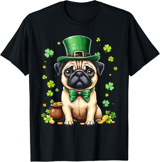 Pug St Patricks Day Cute Pug Leprechaun Hat Shamrock Dog T-Shirt