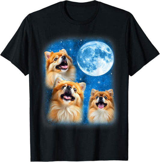 Pomeranian Dog Howling At The Space Moon Night Starry Sky T-Shirt