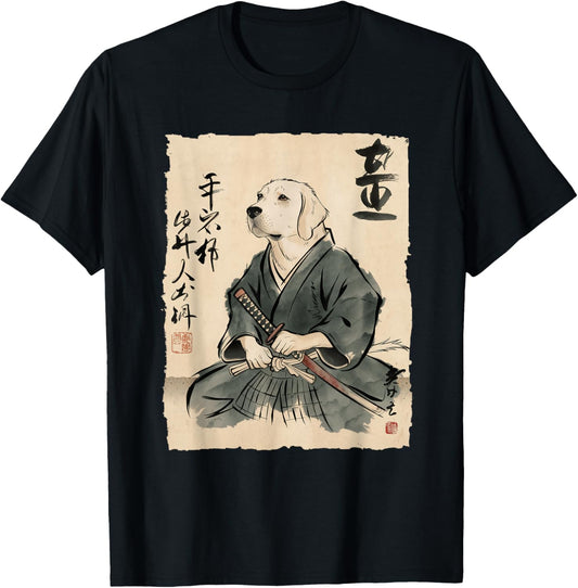 Golden Retriever Samurai Japanese Ink Art for Men Women T-Shirt