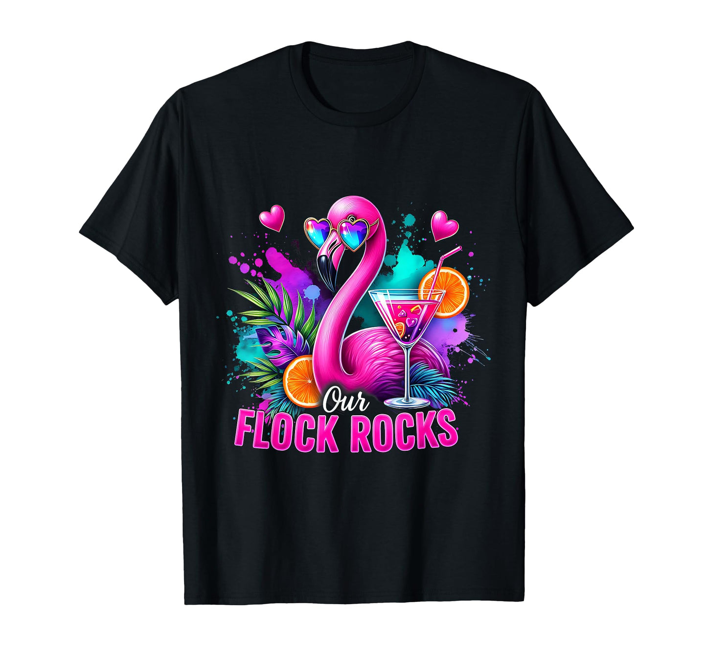 Our Flock Rocks Flamingo Summer Vacation Family Matching T-Shirt