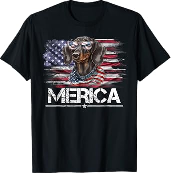 Vintage Dachshund Dog, Merica Weiner Dog USA Flag Funny Women Kids Men T-Shirt