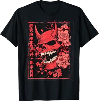 Demon Face Skull Japanese Art Devil Oni Harajuku Aesthetic T-Shirt