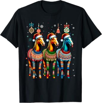 Horses Ugly Sweaters Christmas Xmas Women Men Horse Lover T-Shirt