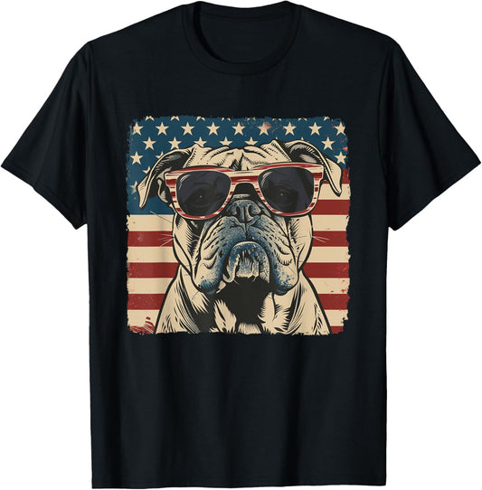 Bulldog Pop Art American Star Stripes Shirt July 4th Boy Men T-Shirt