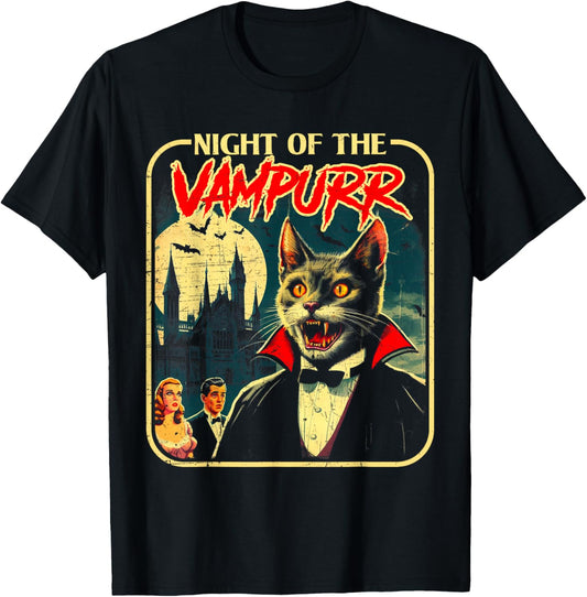 Night of the Vampurr Funny Cat Halloween T-Shirt