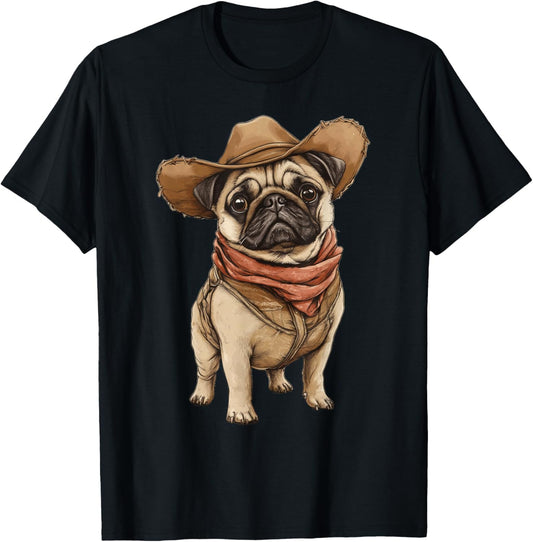 Pug Dressed As A Cowboy Funny Dog Pug T-Shirt