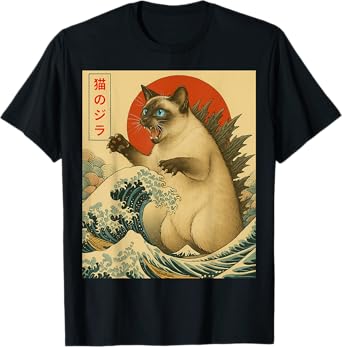 Catzilla Siamese Cat Japanese Art Gifts For Men Women Kid T-Shirt