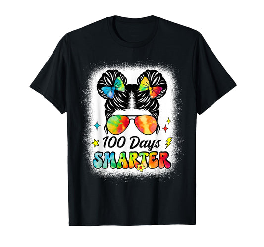 100 Days Smarter Messy Bun Girl 100th Day Of School Kids T-Shirt
