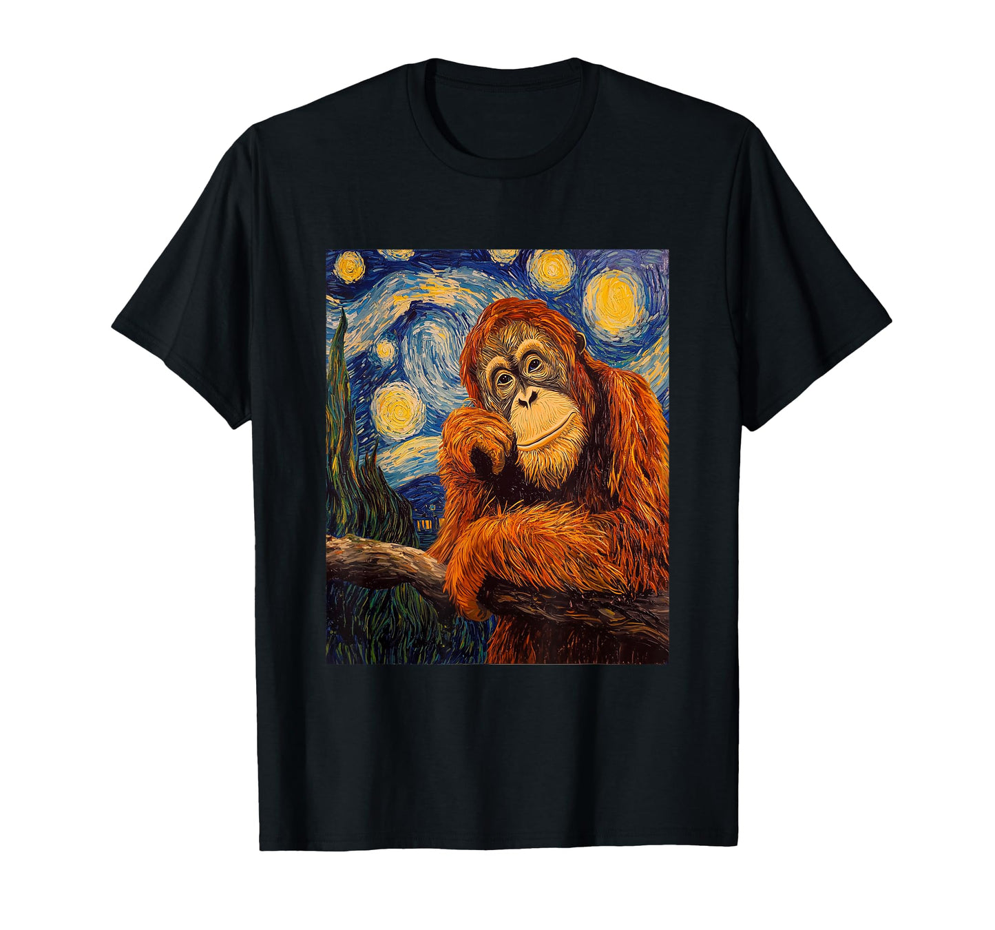 Funny Orangutan Monkey - Van Gogh Style - Starry Night T-Shirt