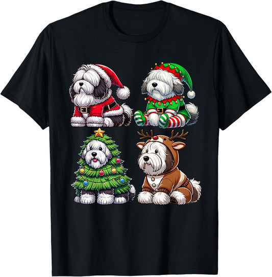 Old English Sheepdog Christmas Tree Santa Elf Costume Dog T-Shirt