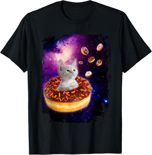 Cute Cat Inside Donut in Space Boys Girl - Kitty in Space Tee T-Shirt