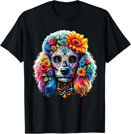 Cinco De Mayo Poodle Dog Sugar Skull Flower T-Shirt