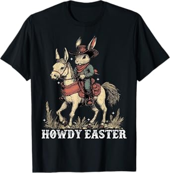 Howdy Easter Bunny Riding Horse Western Bunny Cowboy T-Shirt