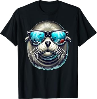 Funny SeaLion Graphic with Sunglasses, Men Women Kids Fun T-Shirt