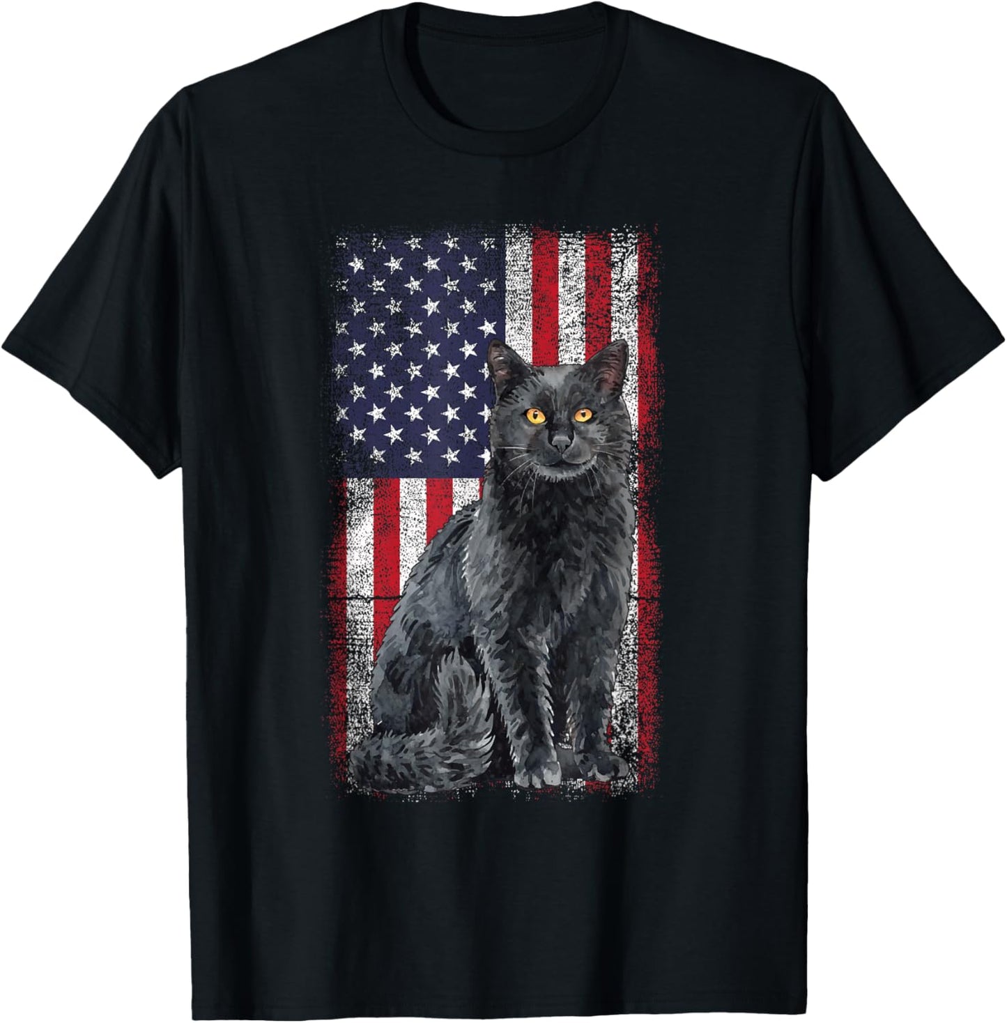Patriotic Black cat 4th of July Vintage US American Flag T-Shirt