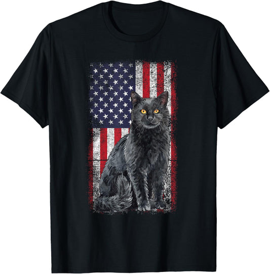 Patriotic Black cat 4th of July Vintage US American Flag T-Shirt